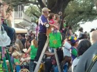 Mardi Gras ladders and crowd