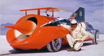 Art Arfons poses with Green Monster at the Bonneville Salt Flats.