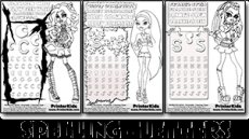 Spelling and Pencil Practice Monster High activity and coloring pages
